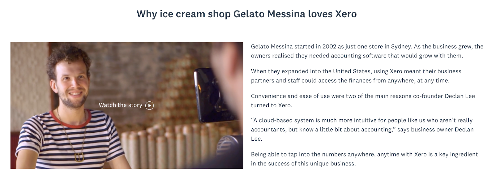 Xero highlights video testimonials.
