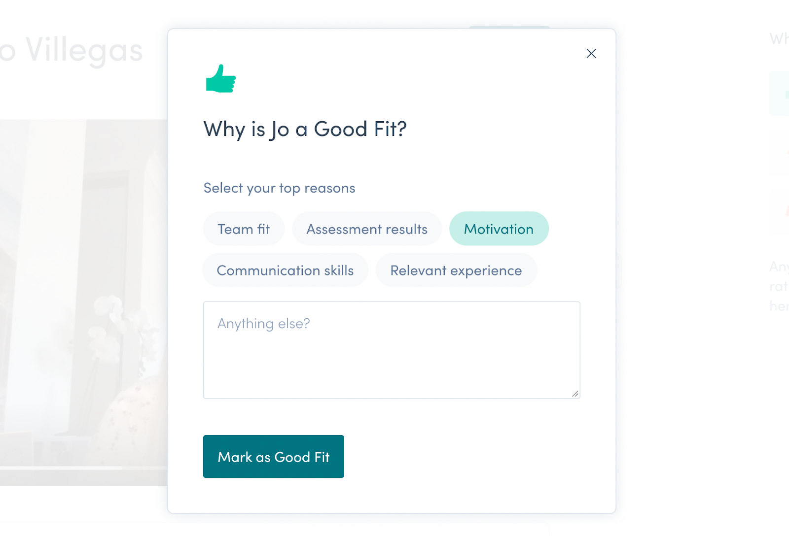 Record a reason for your candidate rating