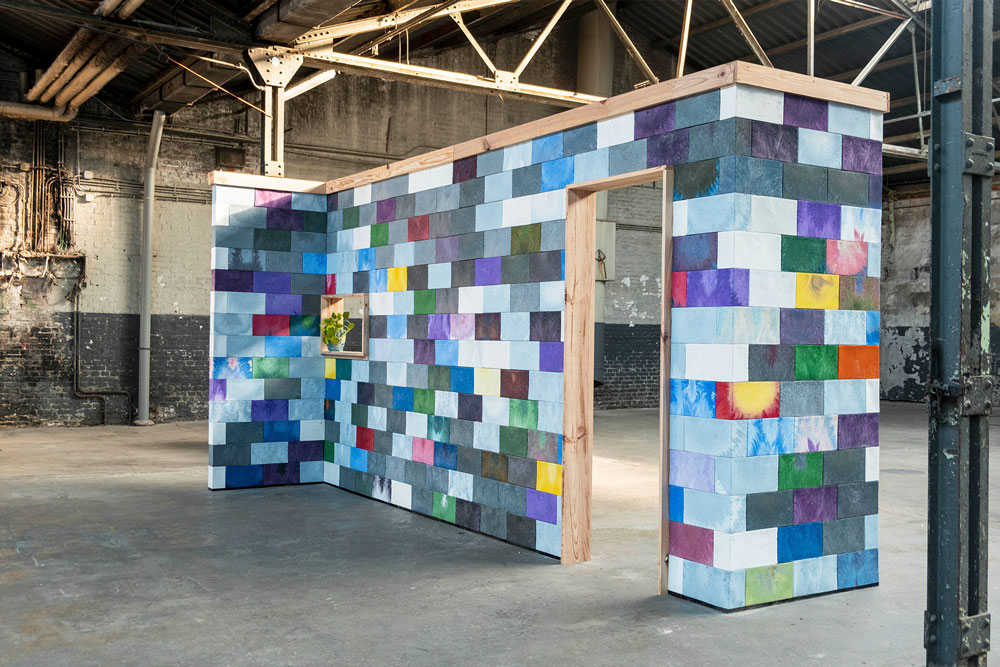 A wall made with recycled bricks