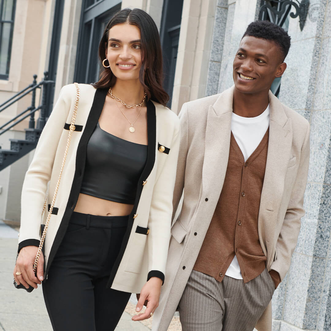 Models wearing Express apparel on the sidewalk