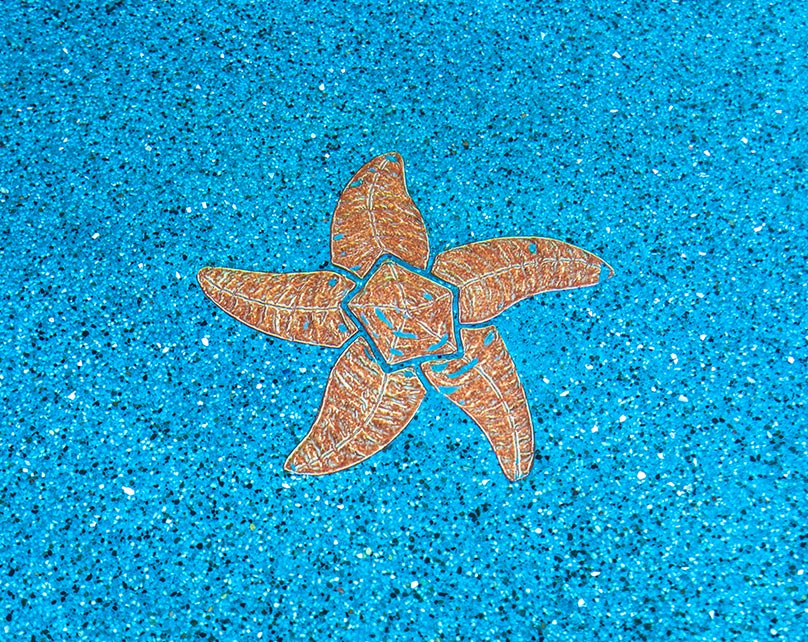 Custom designed tiled starfish under water.