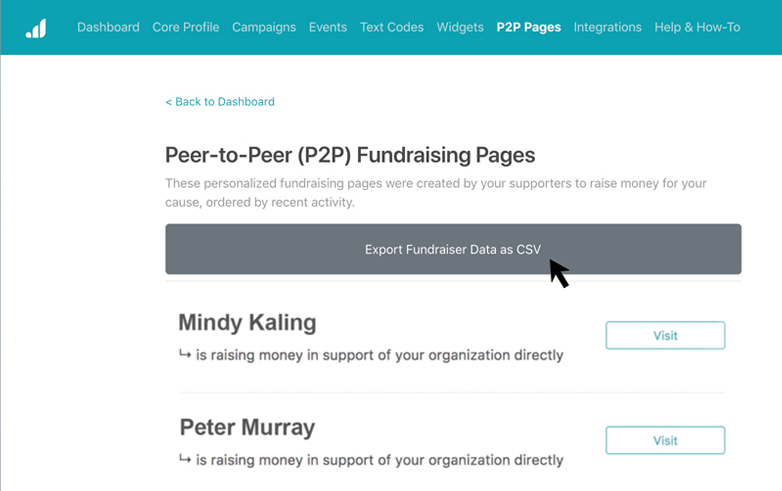 Export Fundraiser Data as CSV in the Nonprofit Admin Portal
