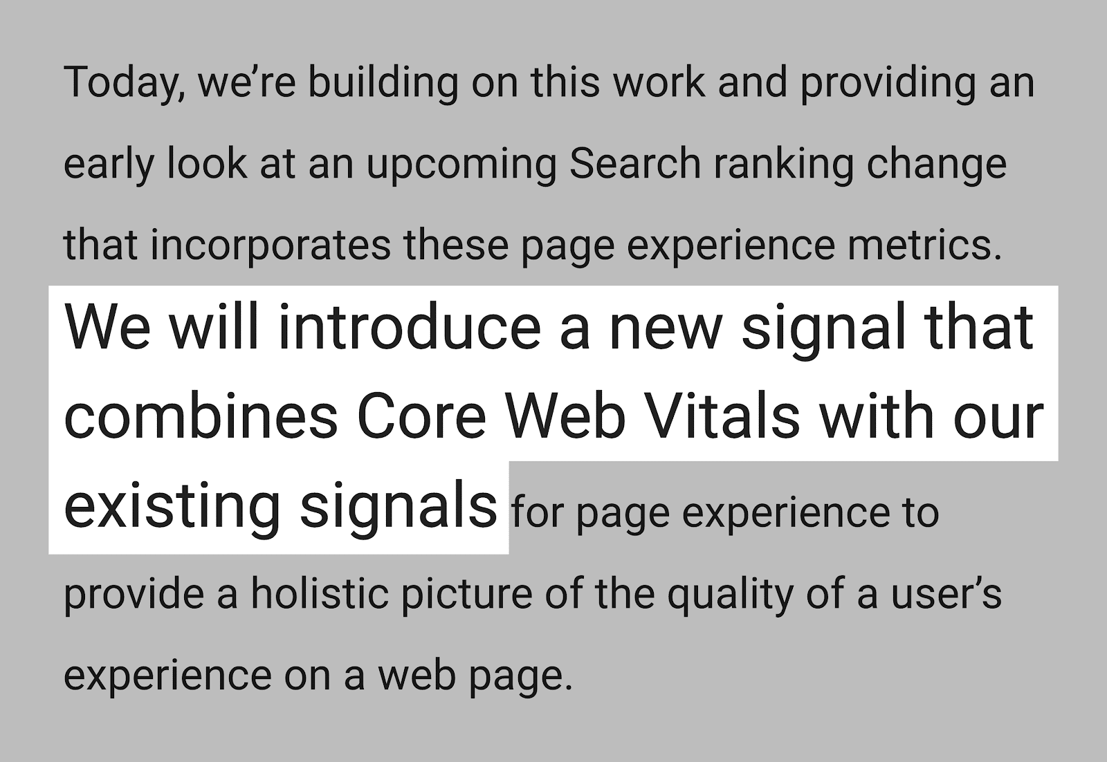 Google Core Web Vitals announcement