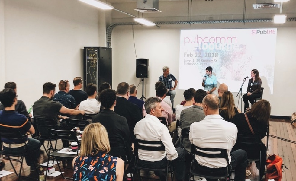 Publift CEO Colm speaks at the PubComm event in Melbourne