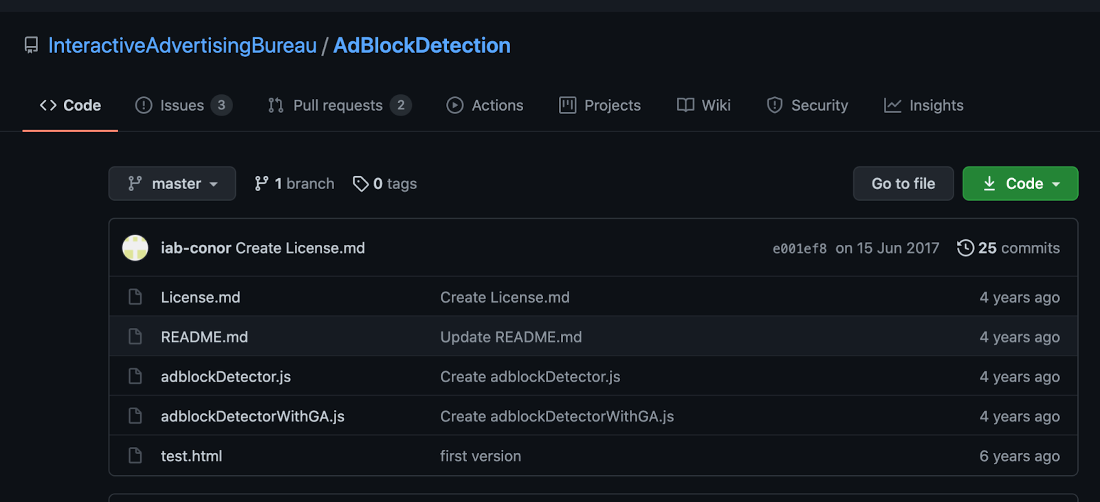 lnteractive Advertising Bureau AdBlock Detection GitHub page