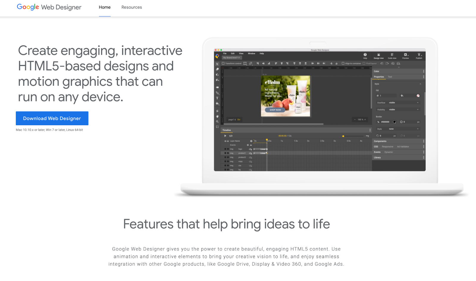 Google Web Designer Home Page