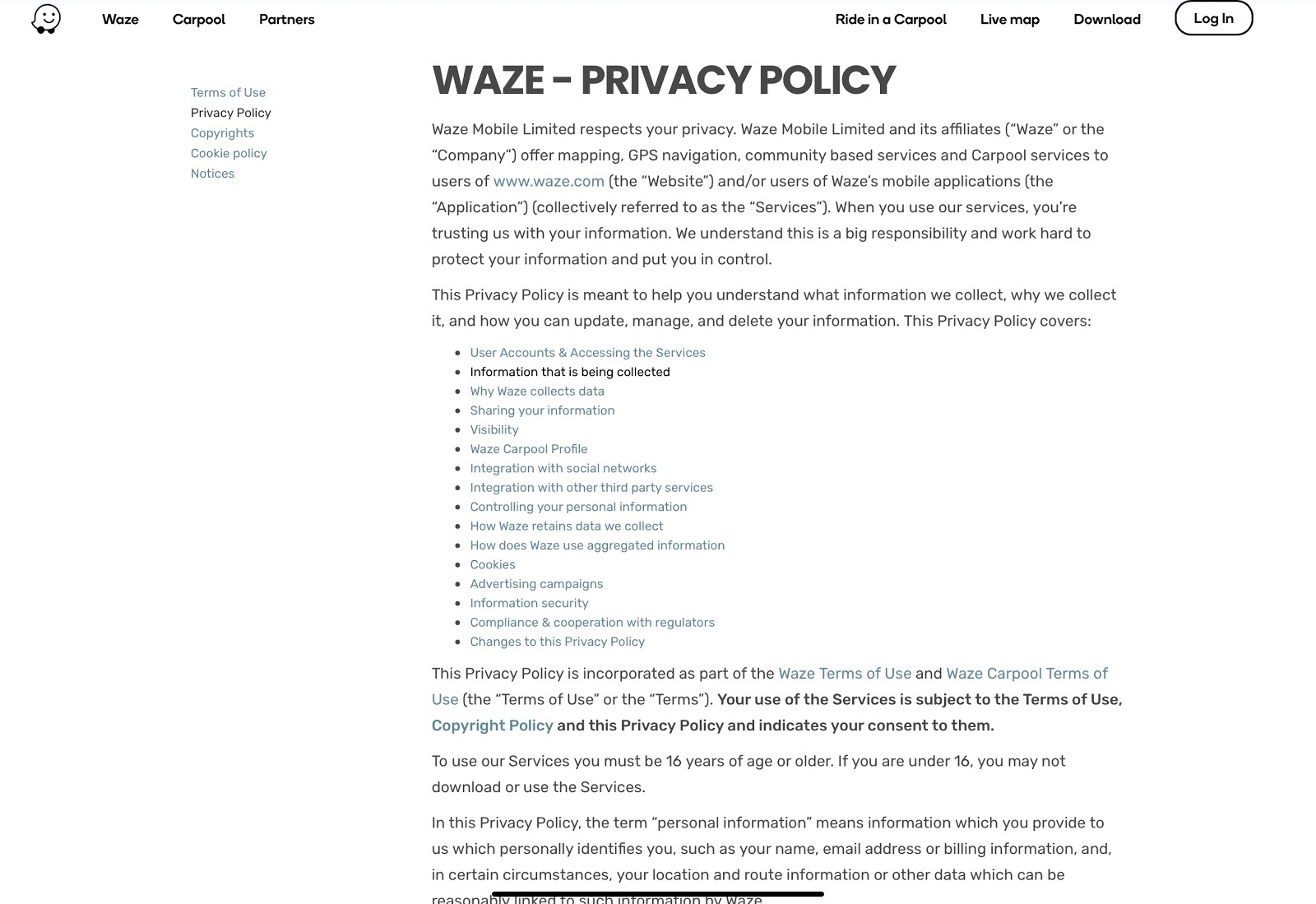 Licensing Privacy Policy Source: Waze