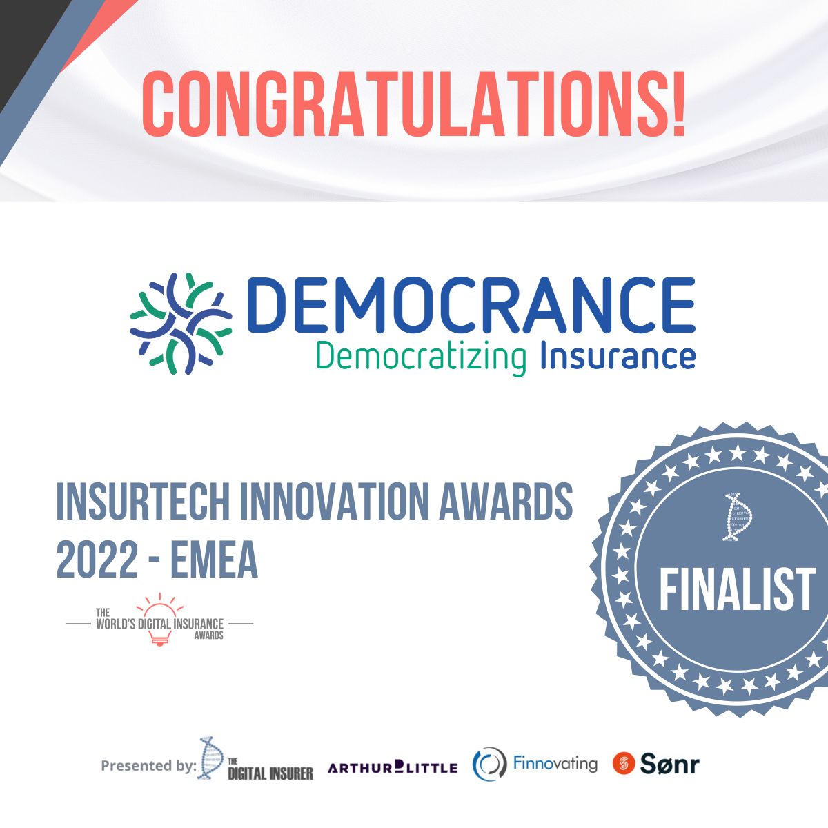 C3 Alumni Democrance has been selected as one of the finalists for TDI’s EMEA InsurTech Innovation Awards