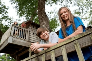 Kids playing in a tree house