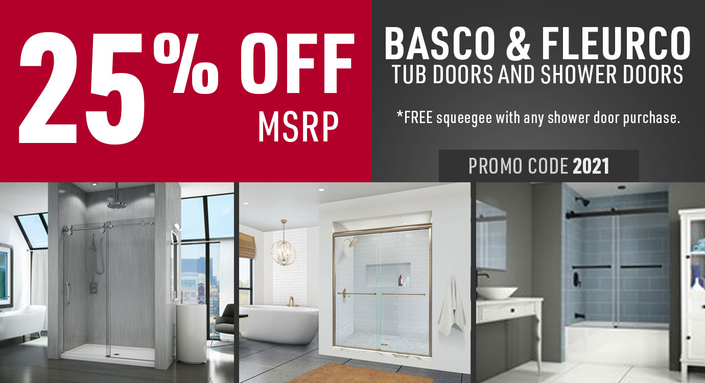 Get 25% off Basco and Fleurco shower doors and tub doors