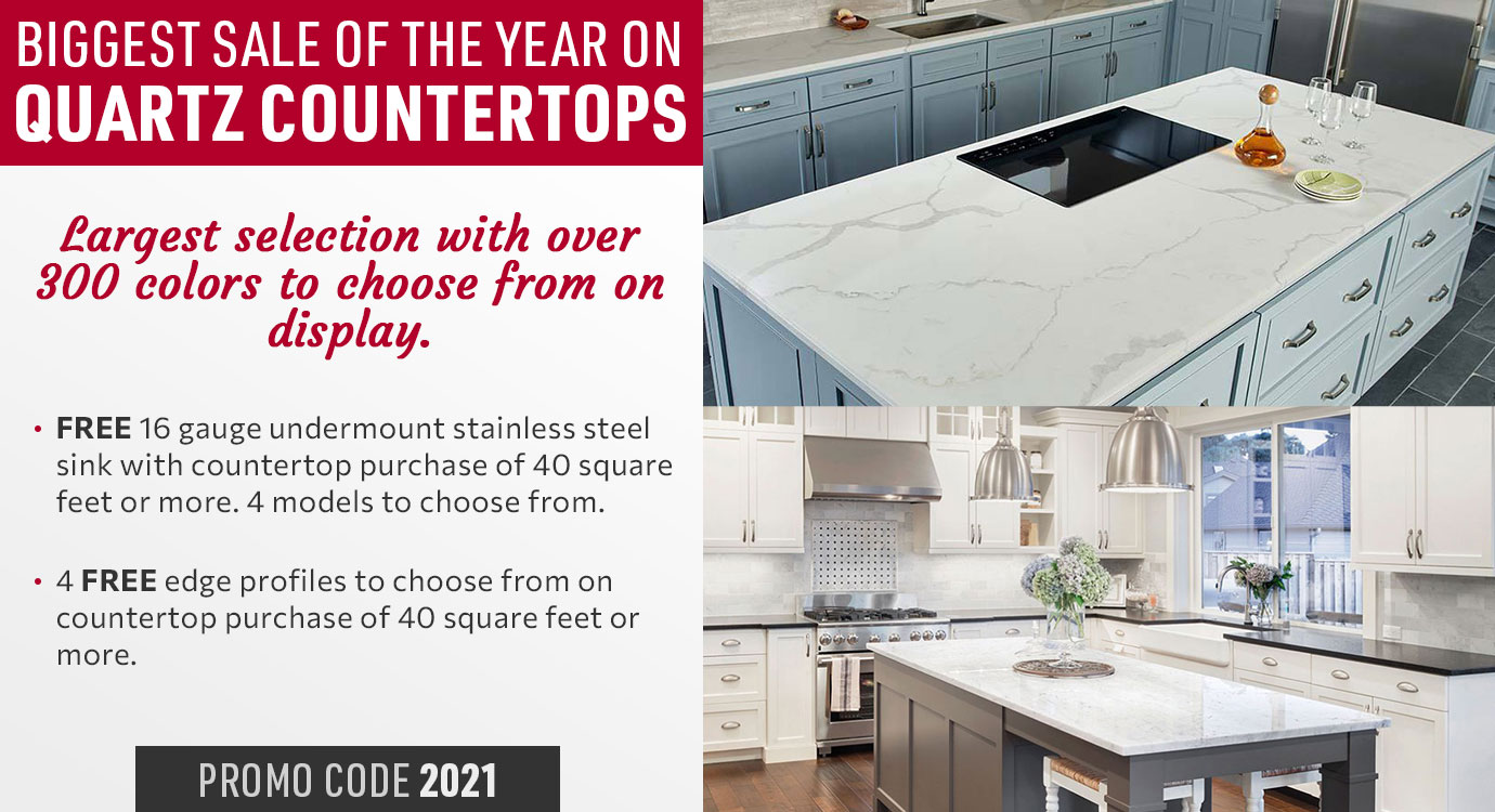 Choose from over 300 colors during the biggest sale of the year on quartz countertops