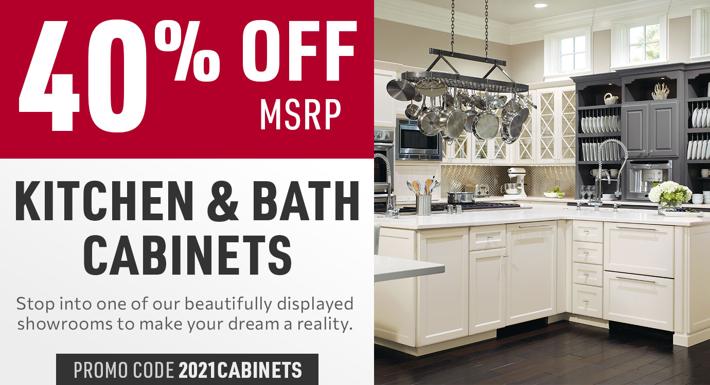 Get 40% off Kitchen and Bath cabinets