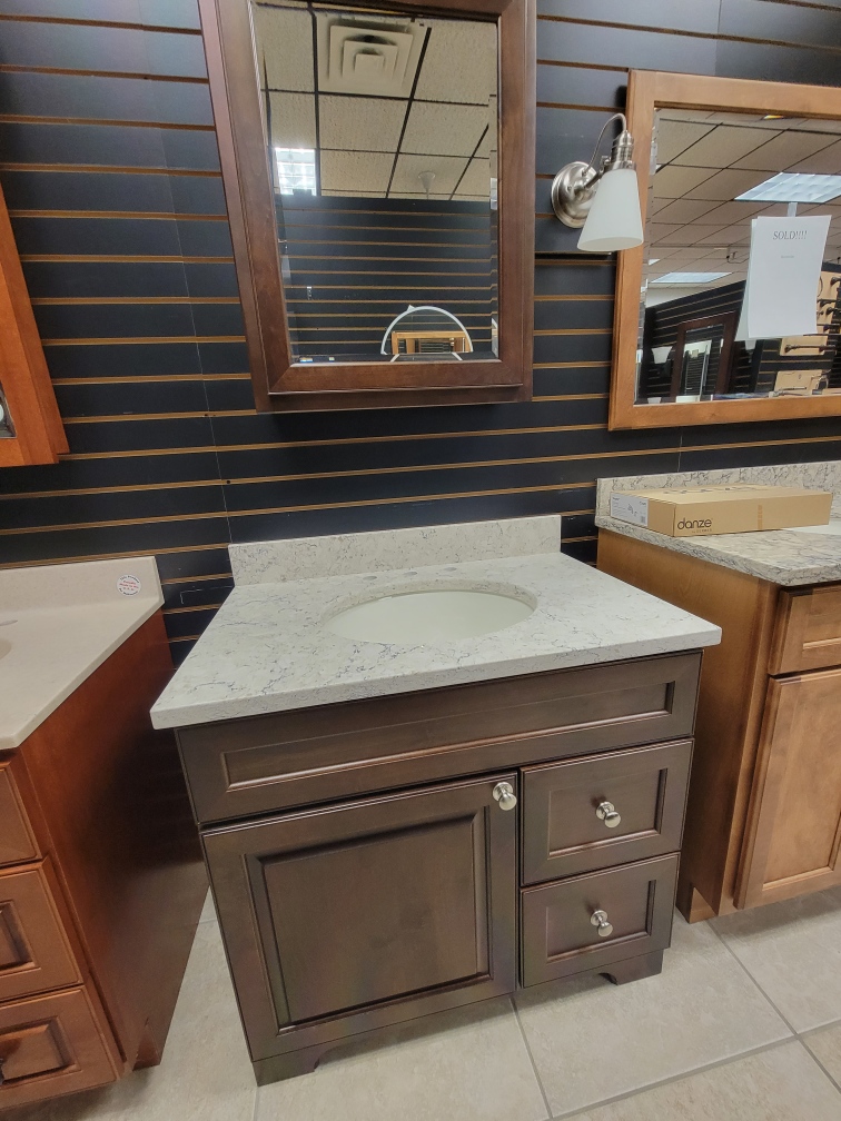 vanity base, quartz tops