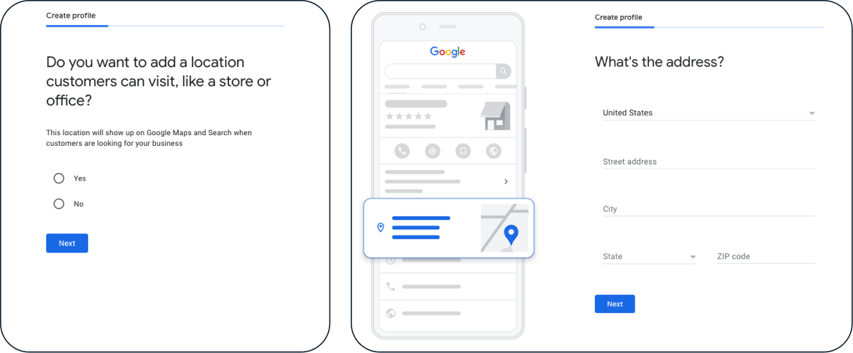 A screenshot of how to set up a Google Business Profile for your restaurant showing how to add your restaurant’s location.