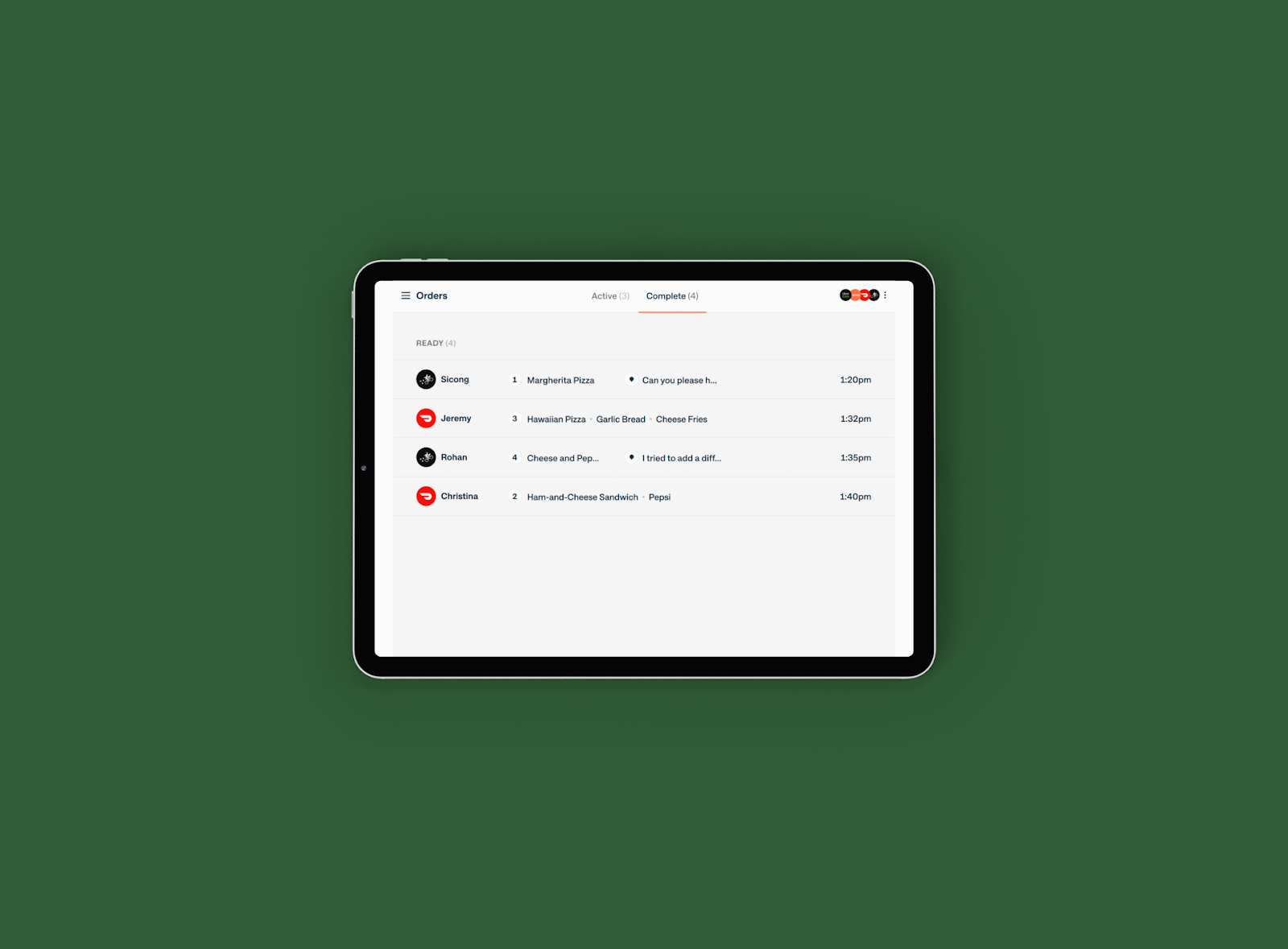 Restaurant delivery management tablet