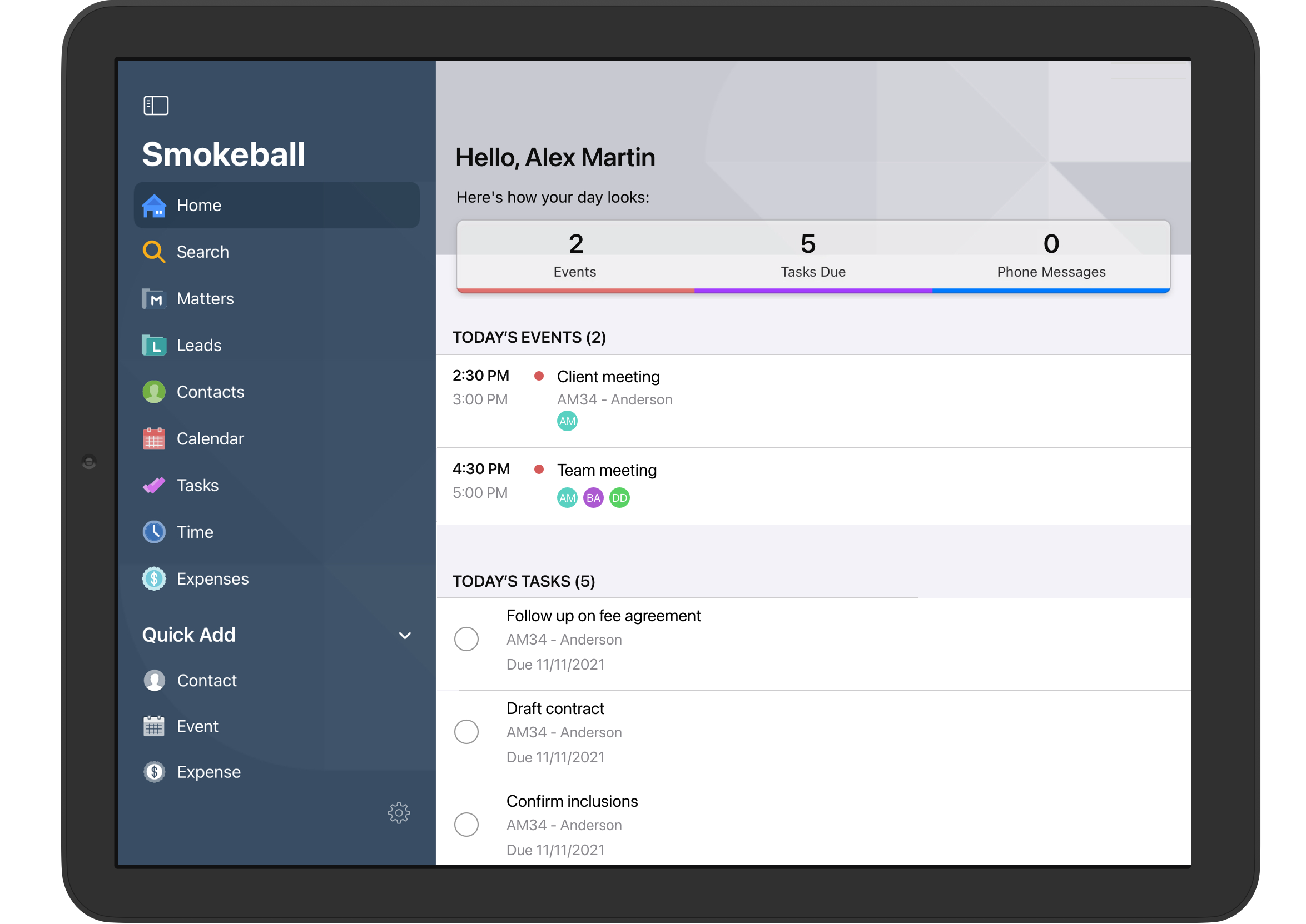 The new Smokeball iPad app