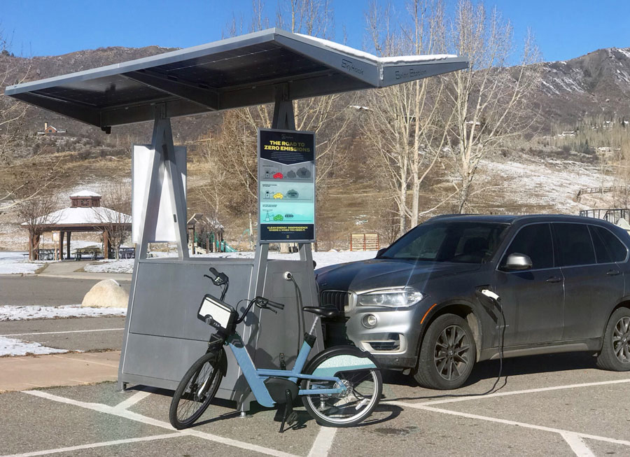 Skyhook Solar D4 Station charging electric car and bike