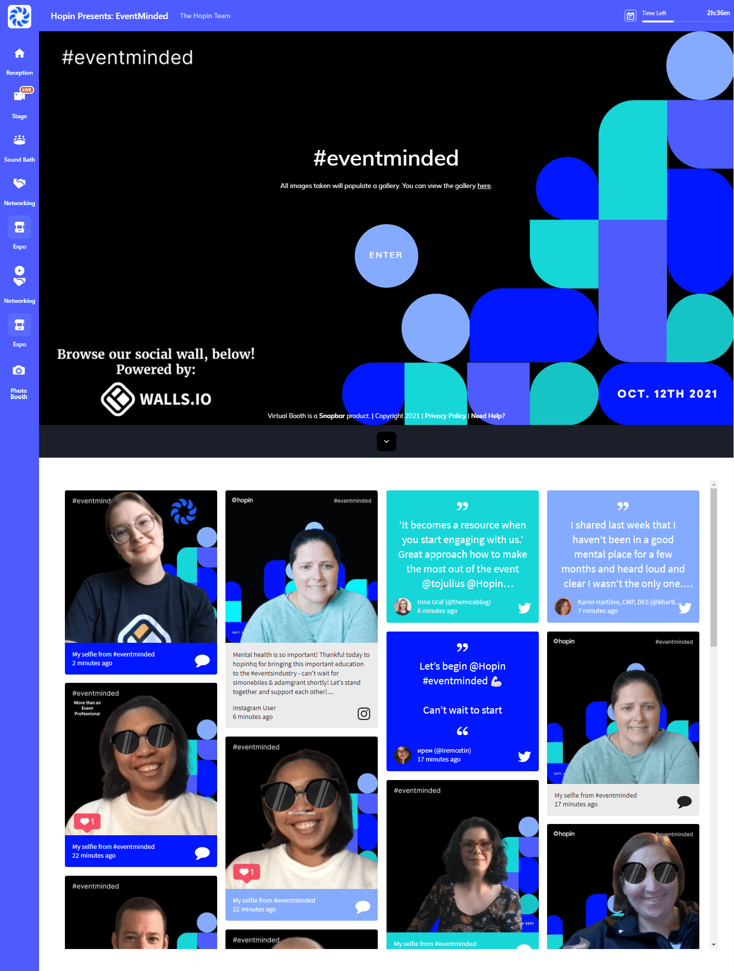 A social wall embedded on the Hopin platform