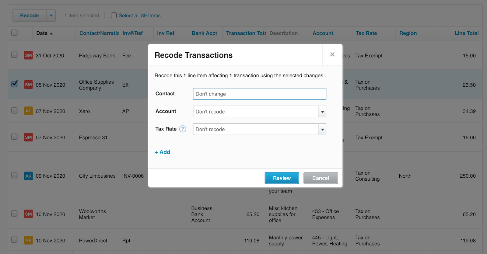 Xero recode transactions
