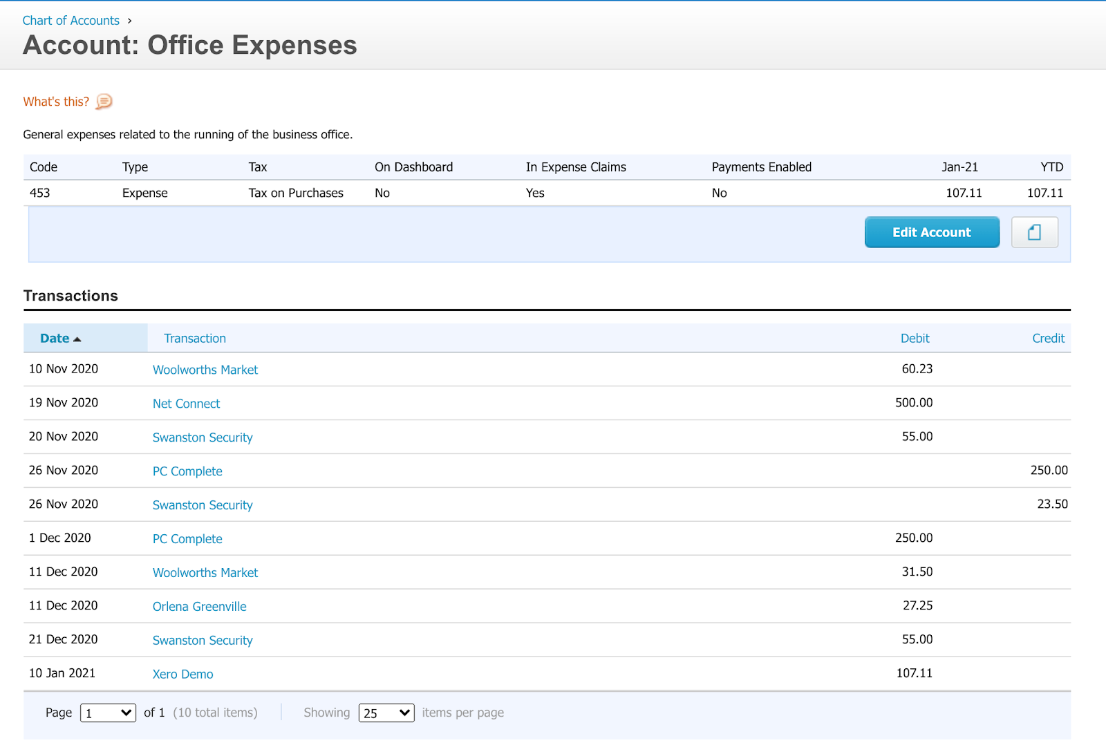 Xero account office expenses