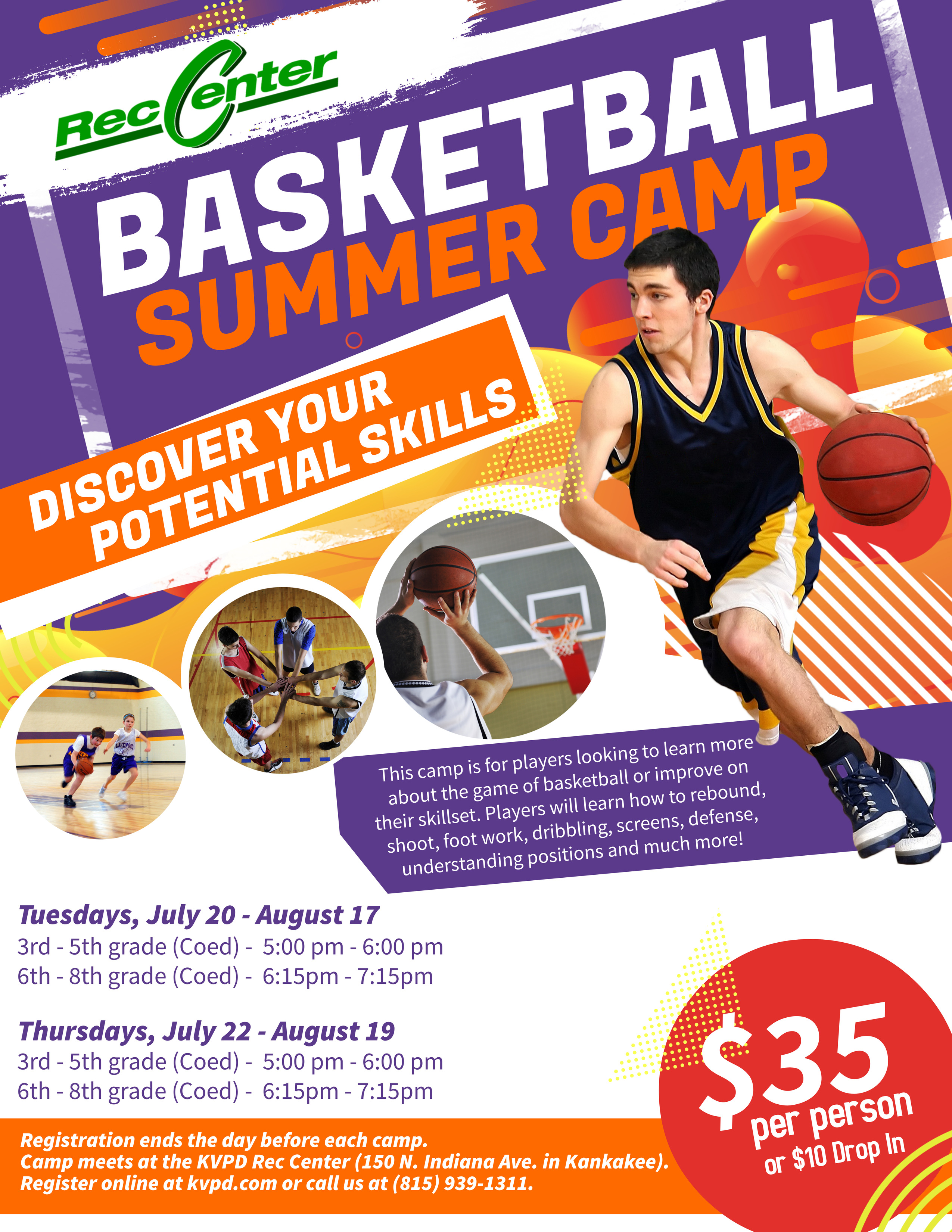 Summer Basketball Camp Thursdays 6th 8th Grade Jul 22 2021 Kankakee Valley Park District Kankakee Il
