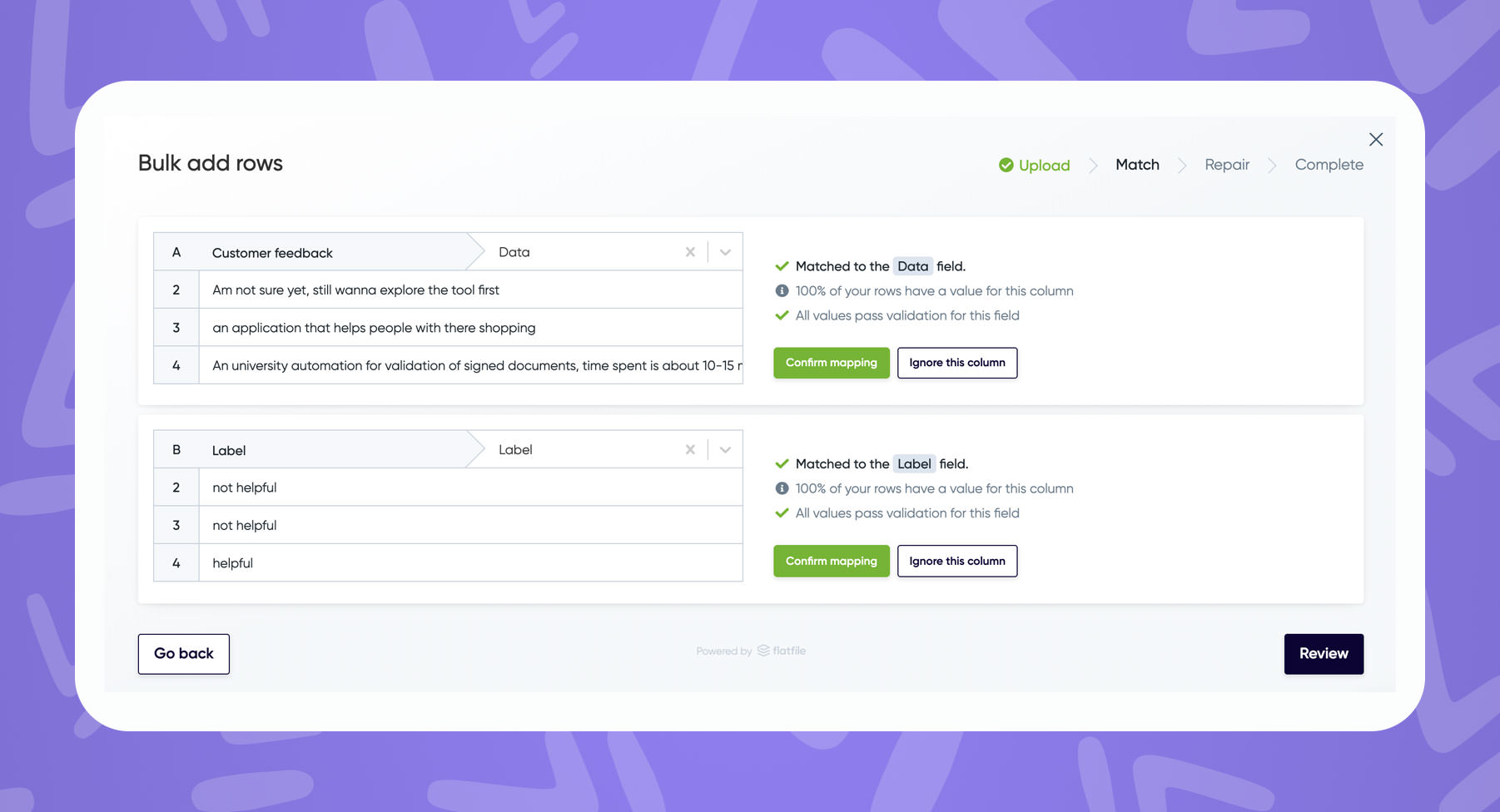 bulk add rows to train your AI on processing survey responses