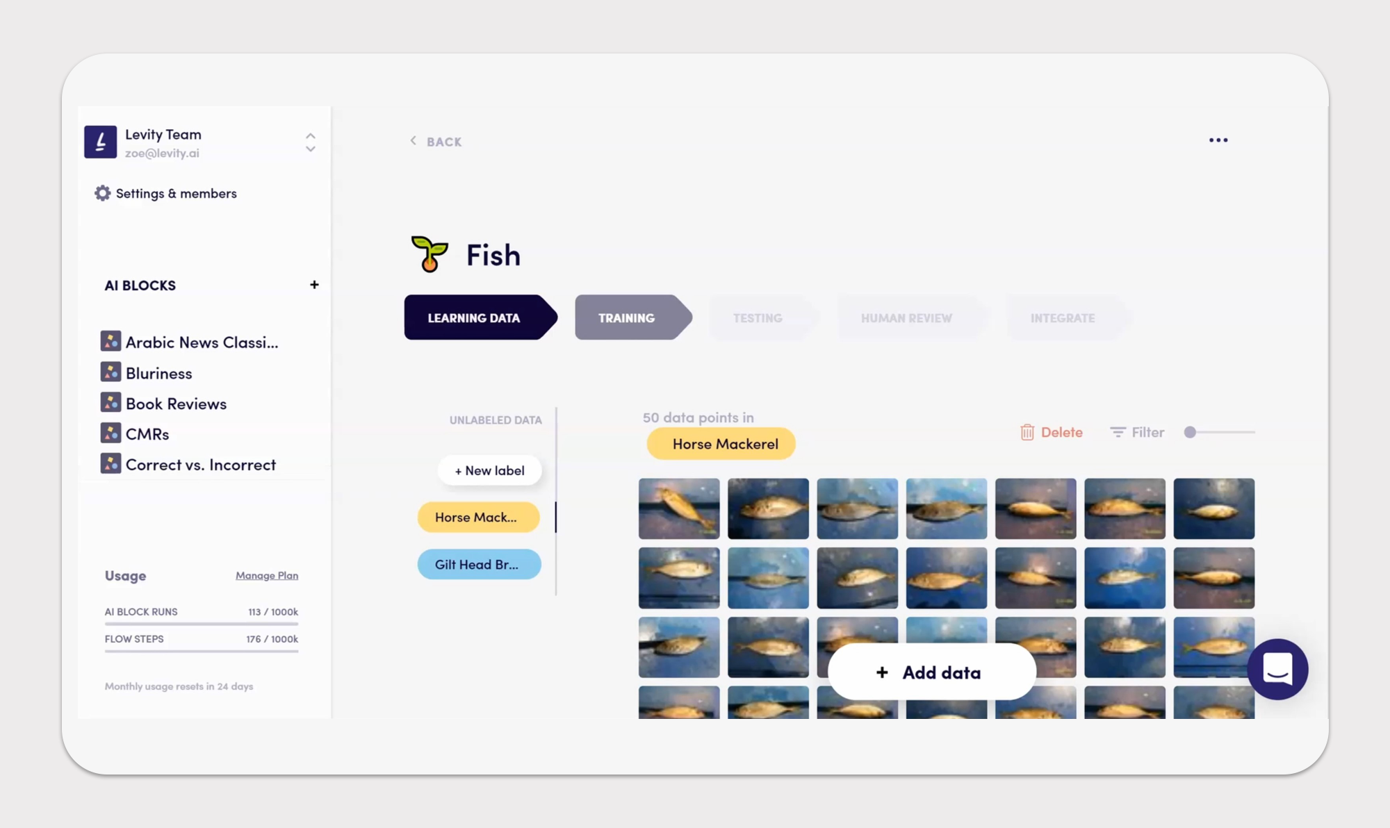 Screenshot of Levity.ai - no code machine learning platform
