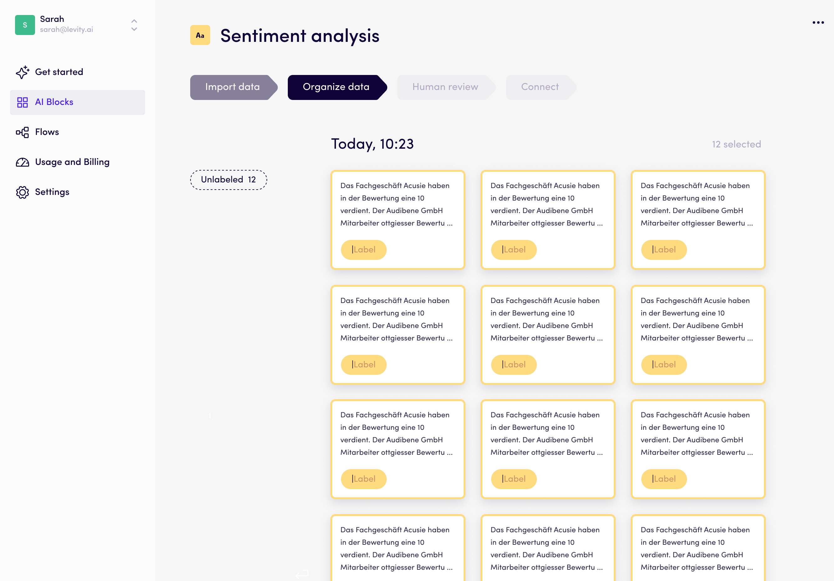 Upload training data on Levity AI