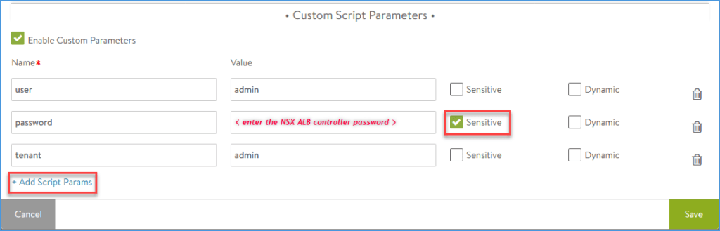 Create the Custom Parameters for the ControlScript on the Certificate Management profile