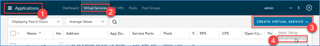 Create a Virtual Service through advanced setup on NSX Advanced Load Balancer