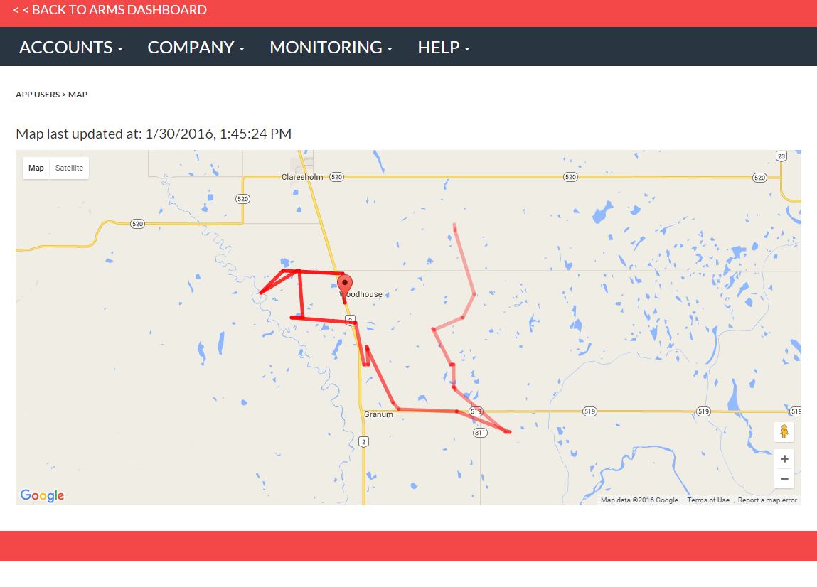 Breadcrumb trail example in ARMS dashboard