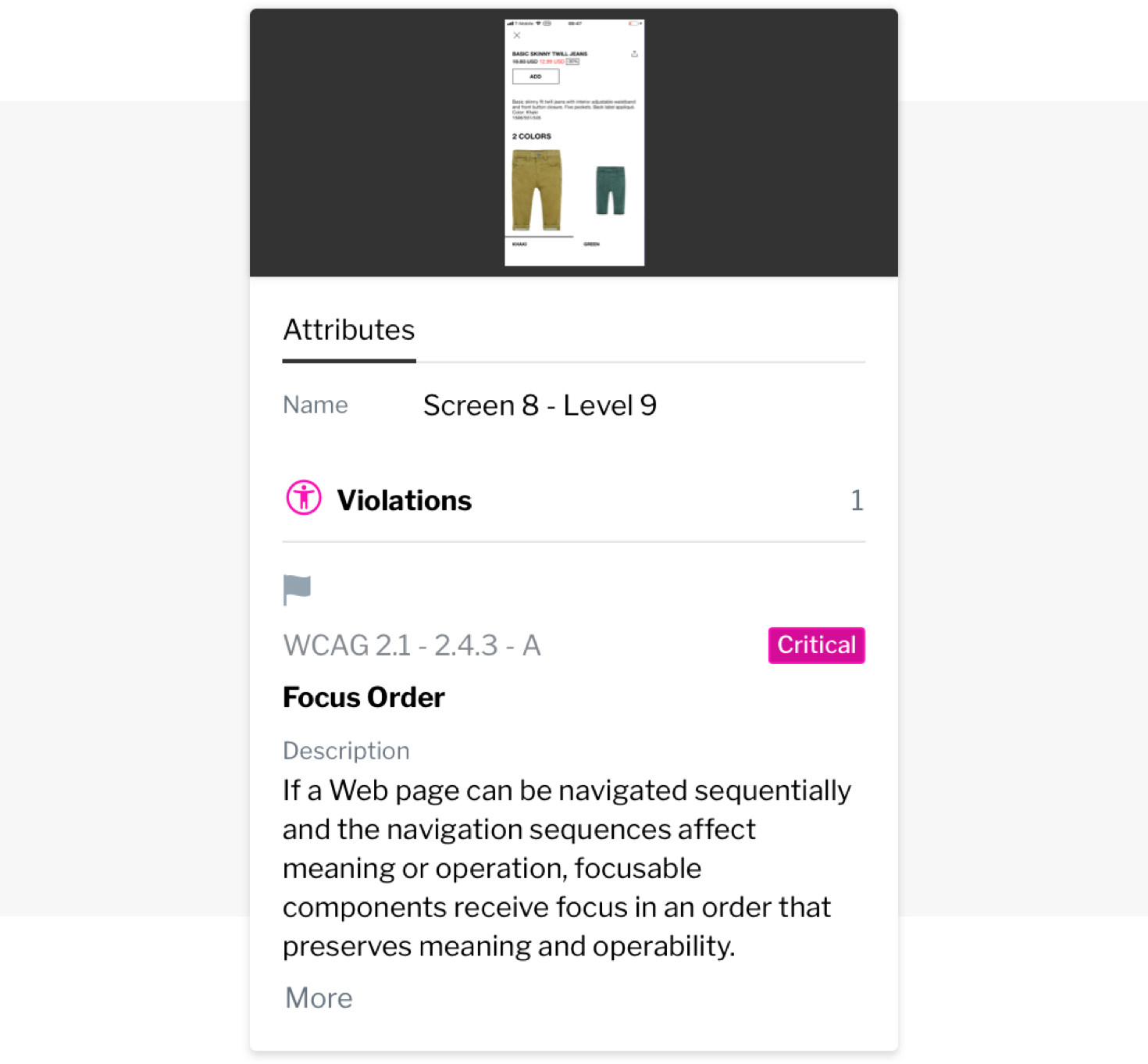 Example of violations related to focus order