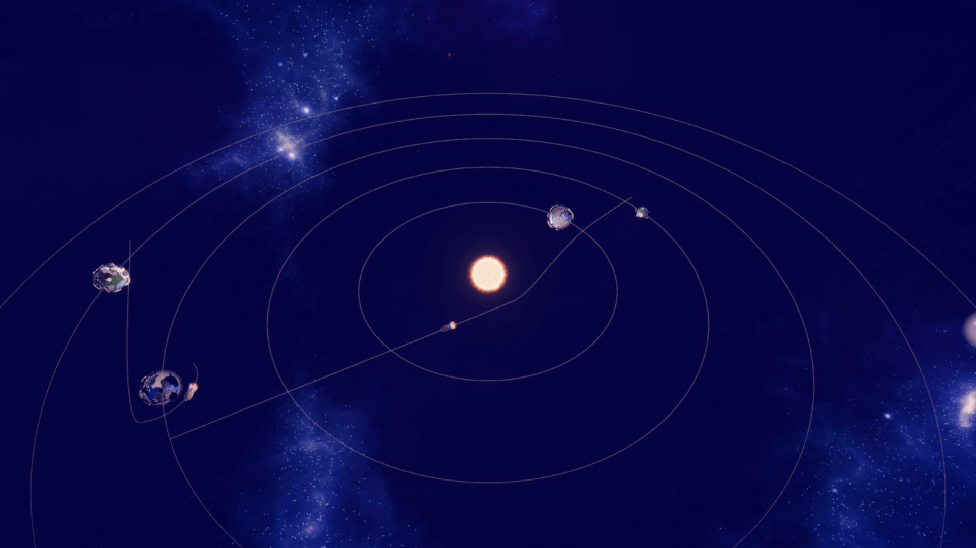 Solar system diagram showing spaceship flight paths that DON'T go through the sun