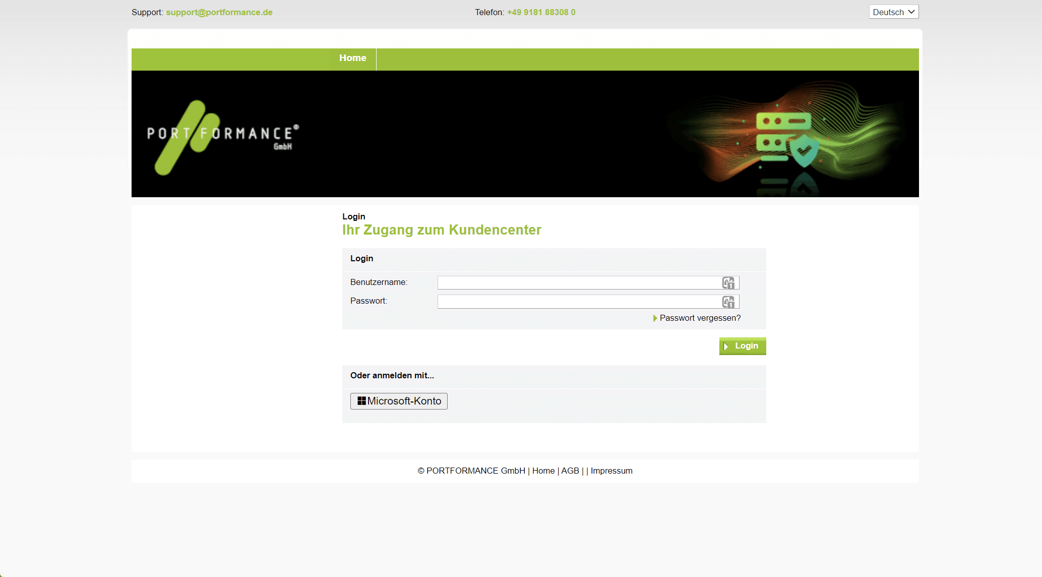 Ein Screenshot der Benutzeroberfläche des Services Hosted Exchange von PORTFORMANCE.