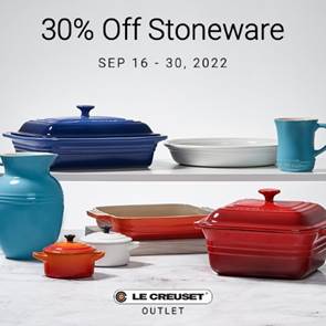 Variety of Le Creuset stoneware in various colors