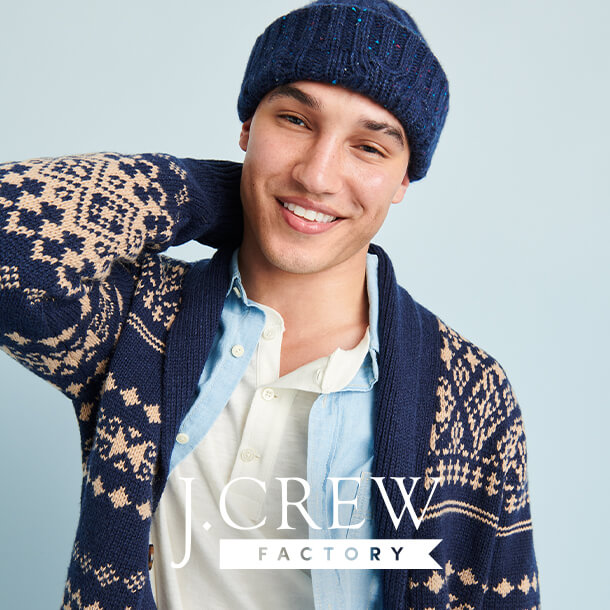Model wearing J. Crew winter knits