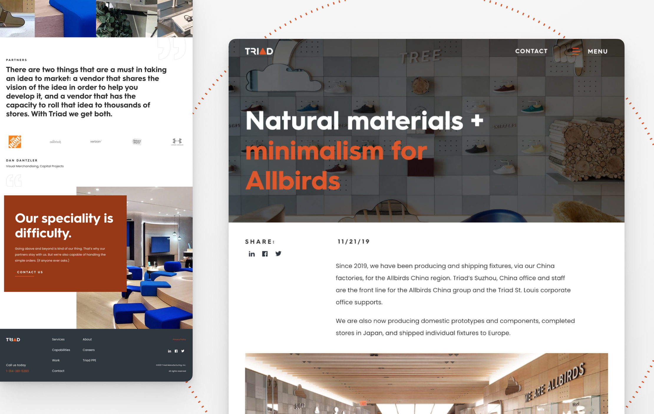 Additional miscellaneous screen captures of Triad Manufacturing's website interior pages.