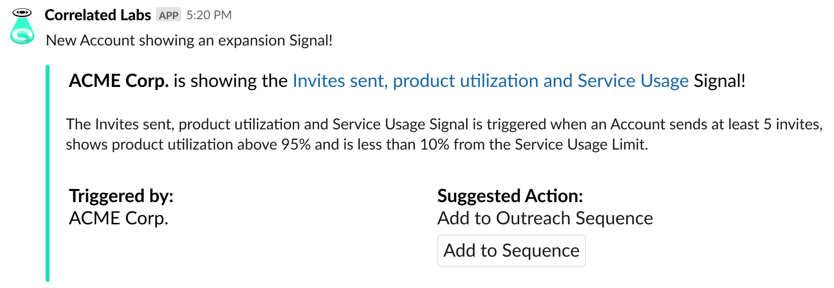 expansion opportunity alert in slack