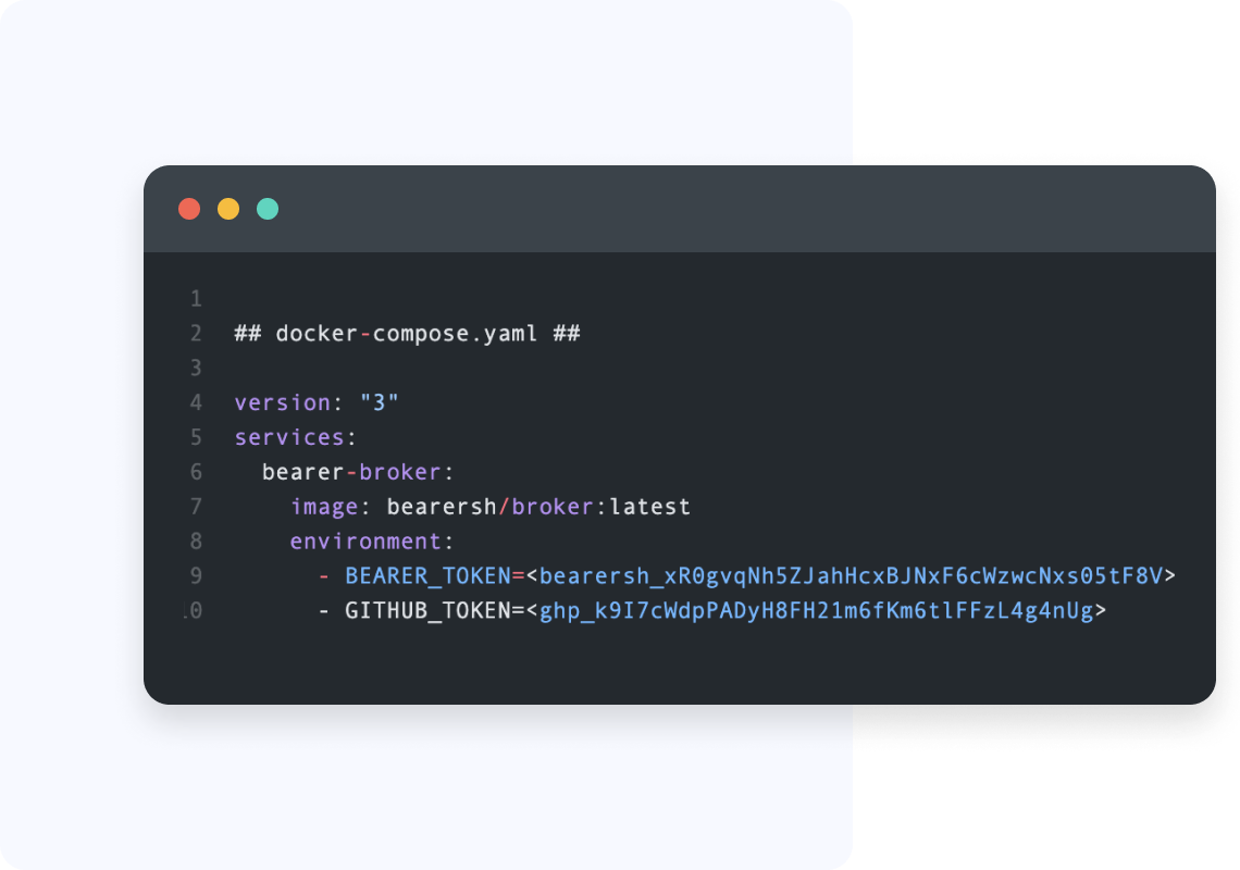 A window showing the code to install Bearer broker.