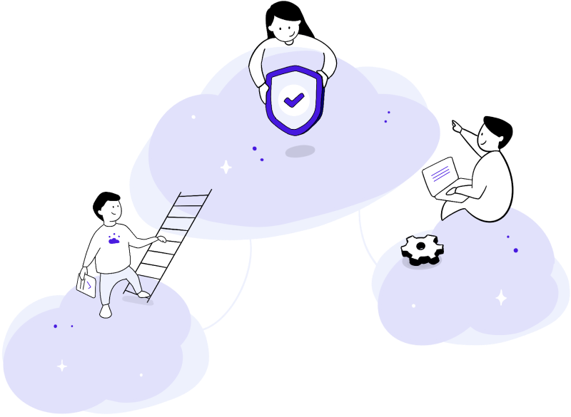 Illustration of three people working.