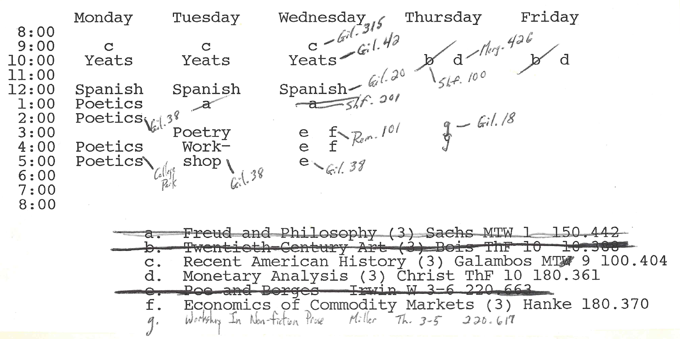 Semester schedule outline