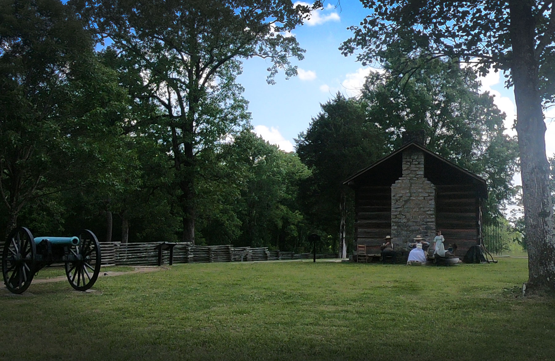 Living history program outside the Brotherton Cabin at Monument at Chickamauga and Chattanooga National Military Park, Georgia