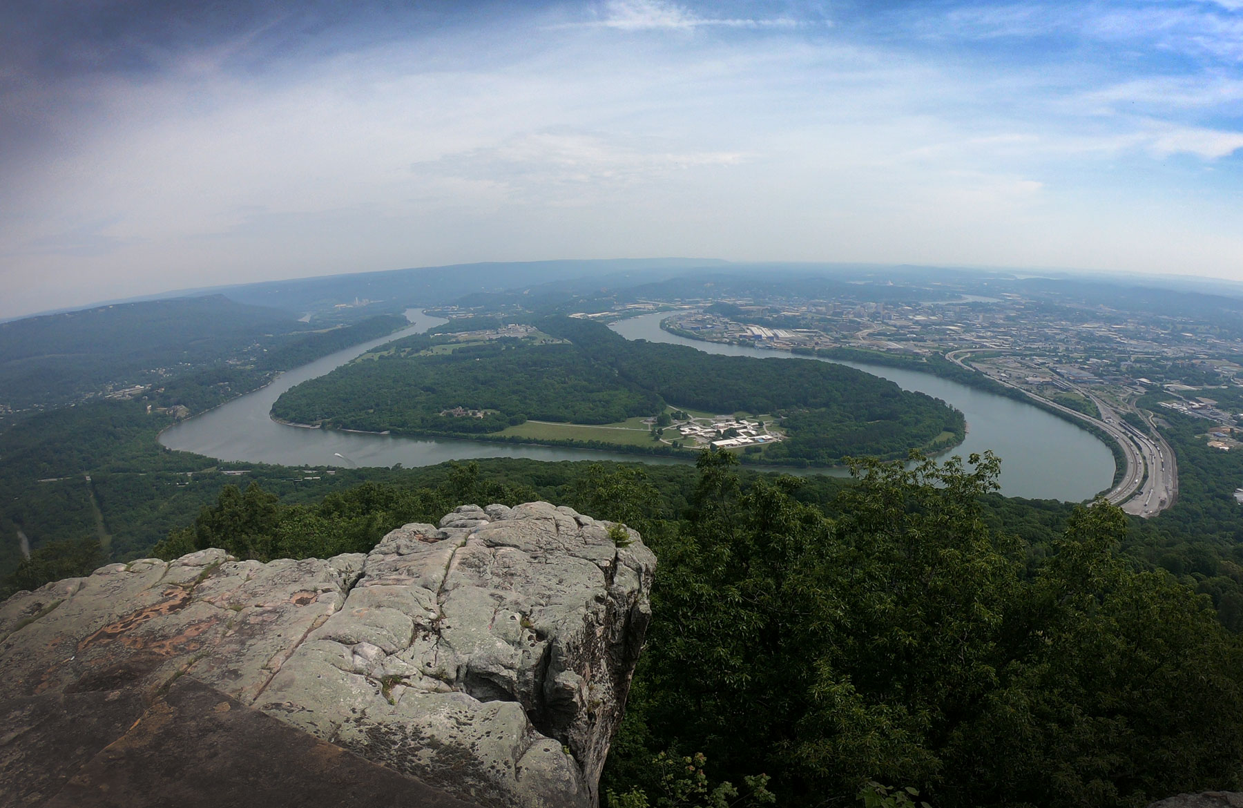 Stone overlook of Moccasin Bend in Chickamauga and Chattanooga National Military Park, Tennessee