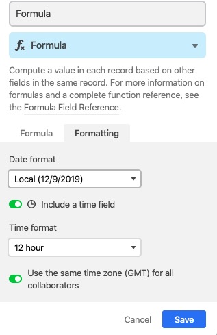 date formatting airtable