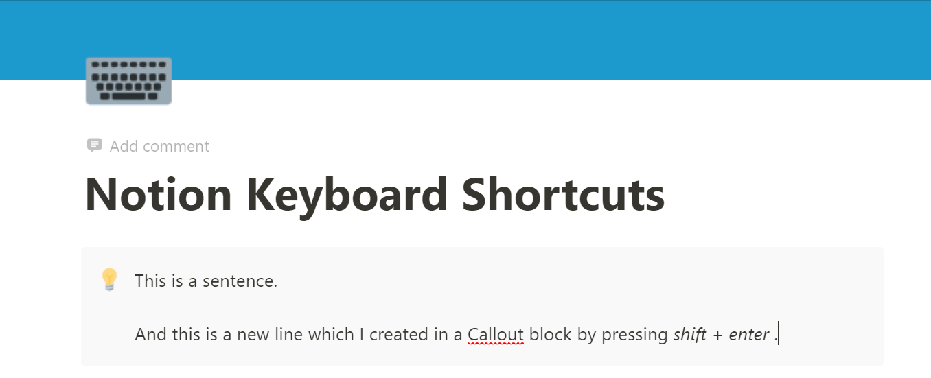 Notion keyboard shortcut for adding a new line in a text block
