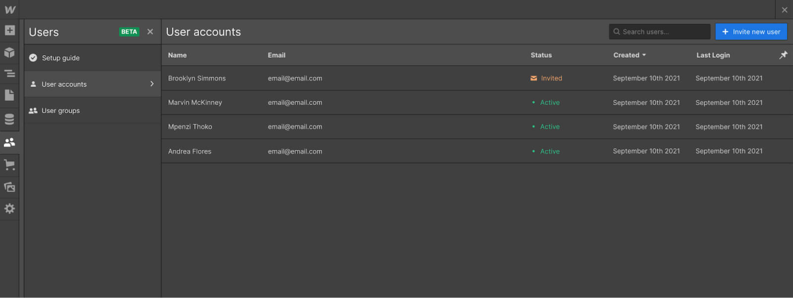 Webflow Memberships Backend Screenshot