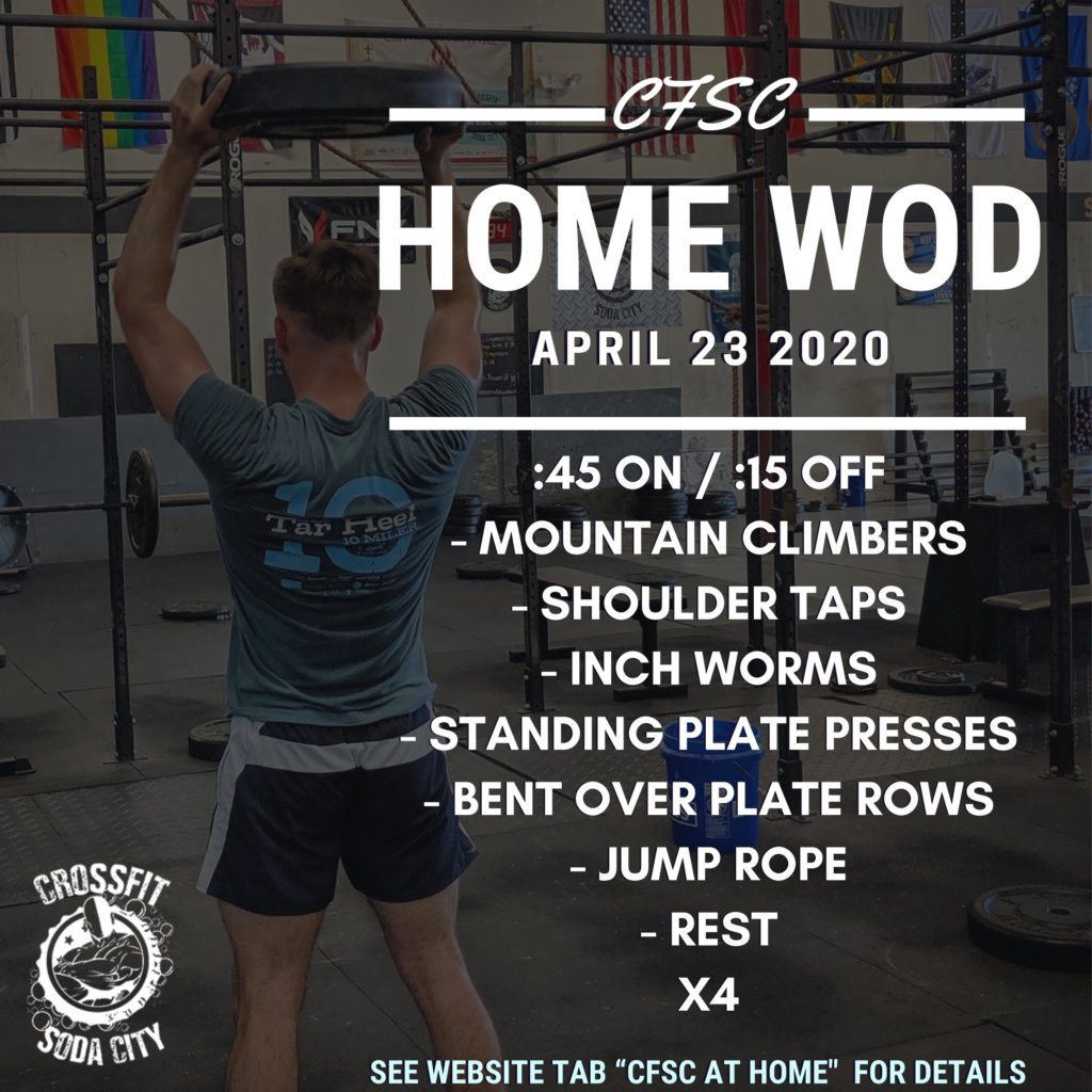 CrossFit Soda City "At Home", Thursday, April 23rd