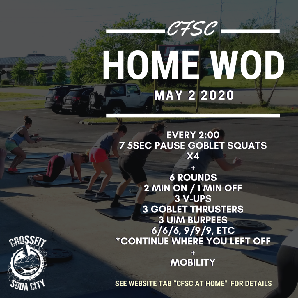 CrossFit Soda City Home Workout for Saturday, May 2nd
