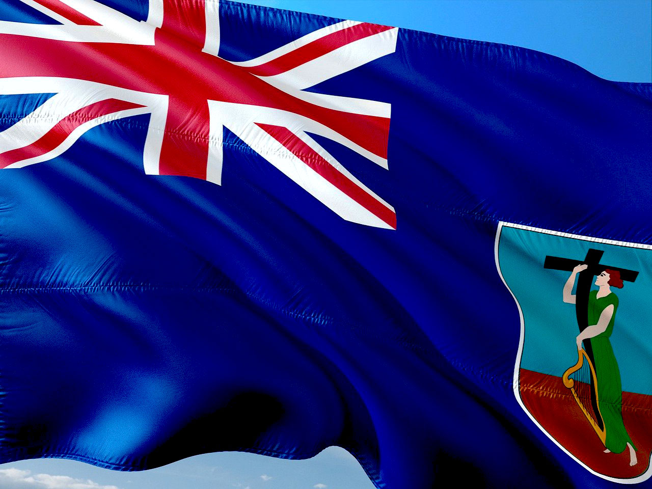 Imagem da bandeira de Montserrat tremulando