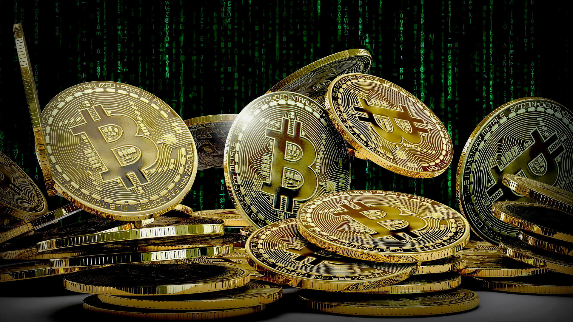 Ilustração de moedas de bitcoins espalhadas